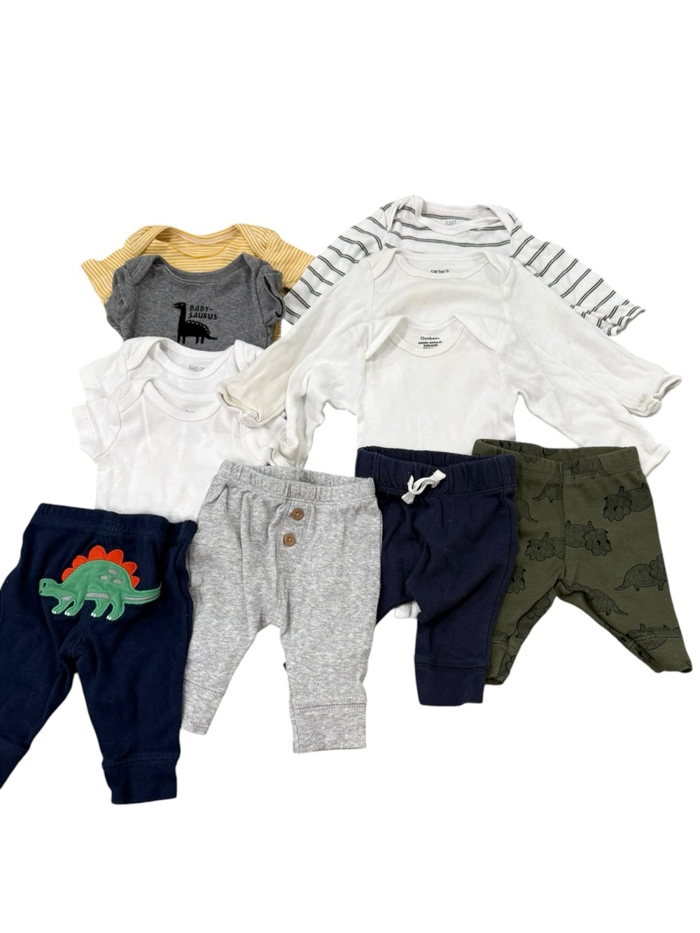 Carter’s Gerber Baby Boy Newborn Clothes Lot Bodysuits Pants Dinosaurs